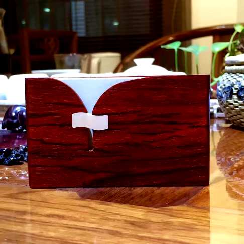 办公室必备-名片盒,小叶紫檀整木挖镶嵌工艺中国美