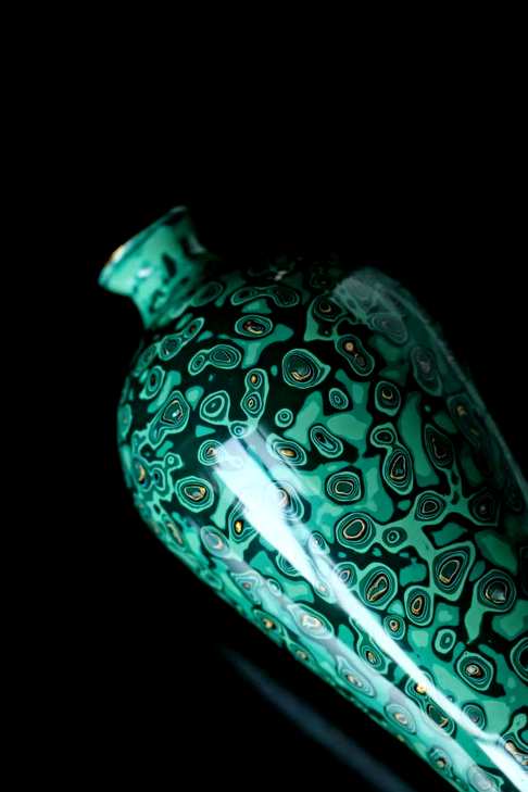 孔雀绿大漆|观音瓶承循传统非遗工艺 逐层髤饰打磨 纹理奇美