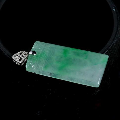 冰种飘绿翡翠无事牌挂件-翡翠-冰种-A15A016L14007