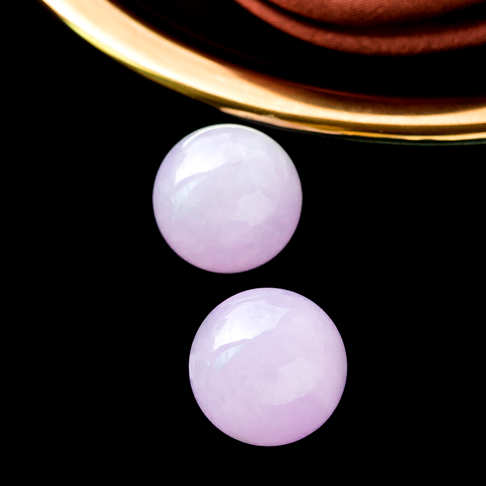 糯冰种紫罗兰翡翠圆珠（一对）-翡翠-冰糯种-E159819I04004