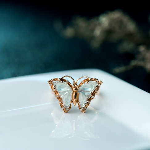 冰种翡翠蝴蝶戒指-翡翠-冰种-E15N917L18009