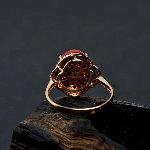 金镶钻阿卡珊瑚戒指--红珊瑚-阿卡-A100216L26013