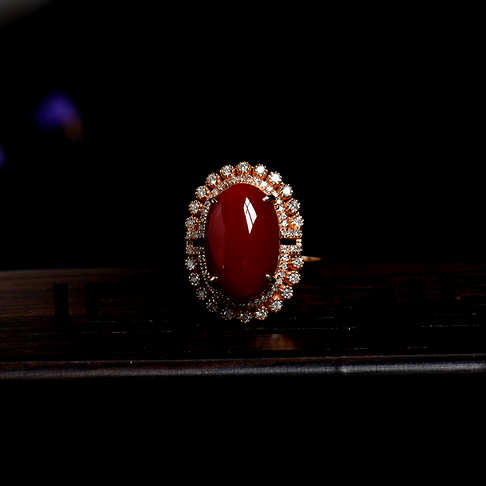 金镶钻阿卡牛血红珊瑚戒指--红珊瑚-阿卡-A100217A19017