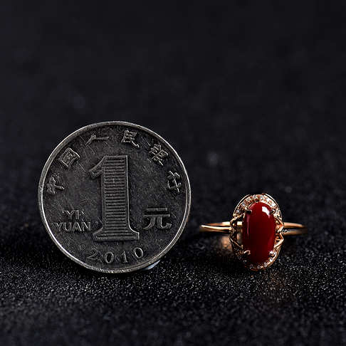 金镶钻阿卡红珊瑚戒指--红珊瑚-阿卡-A100217B15023