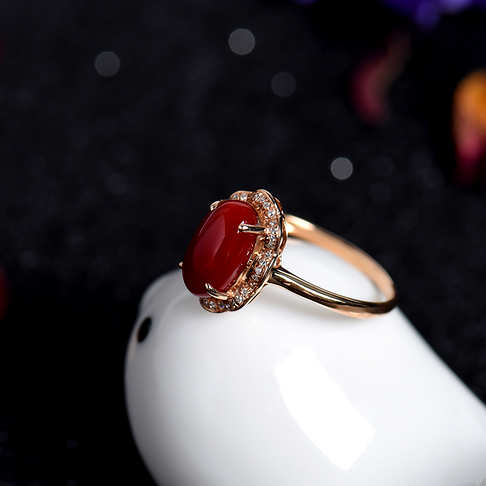 金镶钻阿卡红珊瑚戒指--红珊瑚-阿卡-A100516G21003