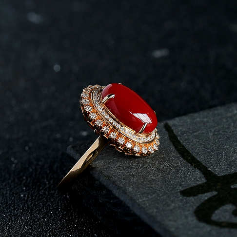金镶钻红珊瑚戒指--红珊瑚-阿卡-A100516H09029
