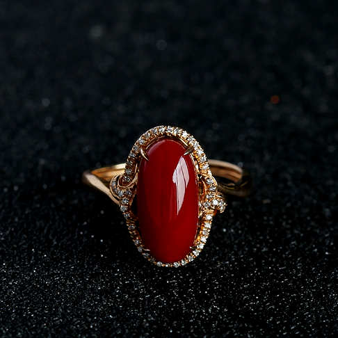 金镶钻阿卡红珊瑚戒指--红珊瑚-阿卡-A100516H09031