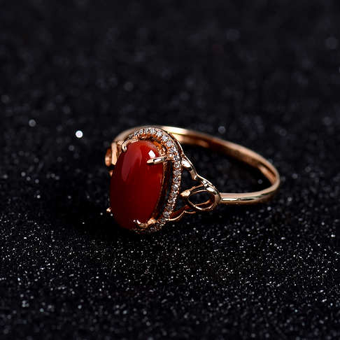 金镶钻阿卡红珊瑚戒指--红珊瑚-阿卡-A100516H09039