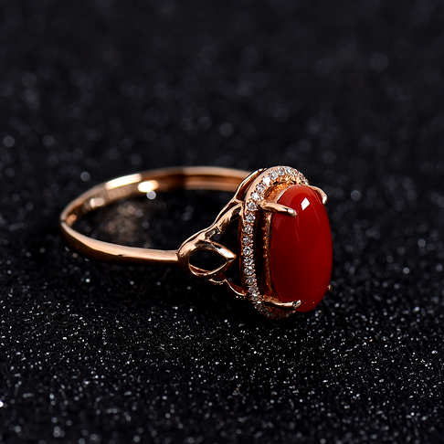 金镶钻阿卡红珊瑚戒指--红珊瑚-阿卡-A100516H09039