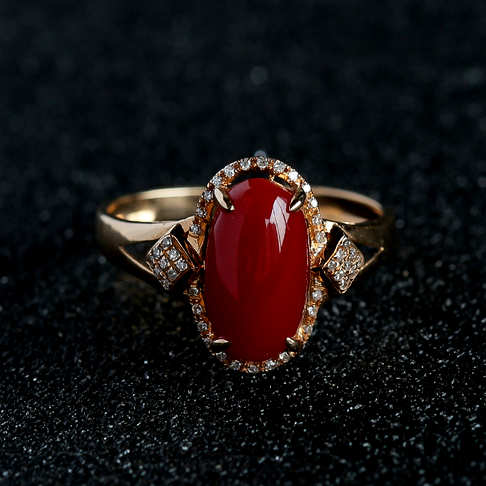 金镶钻阿卡红珊瑚戒指--红珊瑚-阿卡-A100516H09040
