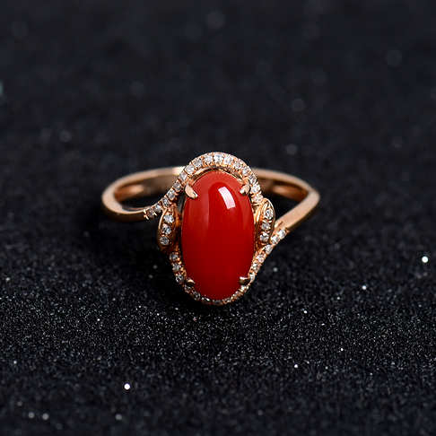 金镶钻阿卡红珊瑚戒指--红珊瑚-阿卡-A100516H13045