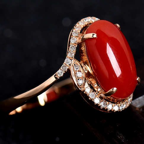 金镶钻阿卡红珊瑚戒指--红珊瑚-阿卡-A100516H13045