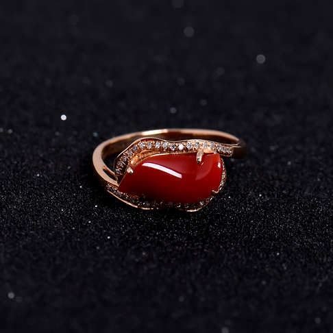 金镶钻阿卡红珊瑚戒指--红珊瑚-阿卡-A100516H18059