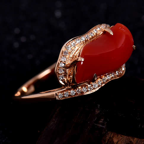 金镶钻阿卡红珊瑚戒指--红珊瑚-阿卡-A100516H18059