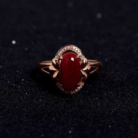 金镶钻阿卡红珊瑚戒指--红珊瑚-阿卡-A100516H18066