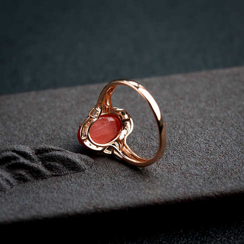 金镶钻阿卡黑红珊瑚戒指--红珊瑚-阿卡-B100217D03008