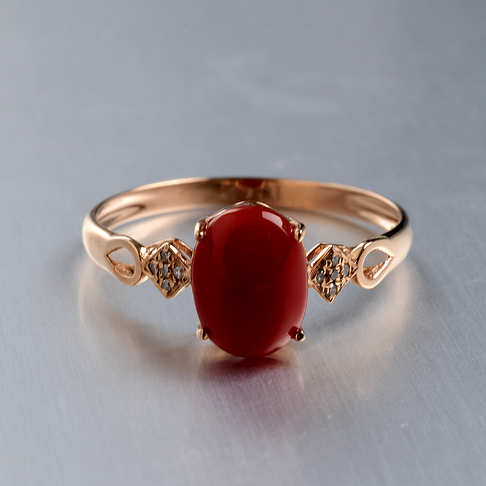 金镶钻红珊瑚戒指--红珊瑚-阿卡-B100616G21001