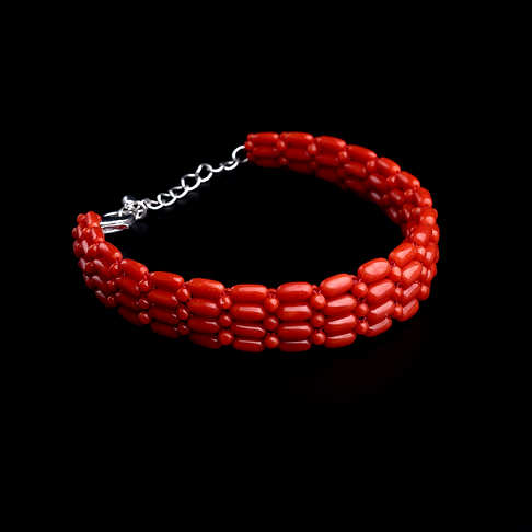 沙丁红珊瑚豆形手链--红珊瑚-沙丁-B101516I07001