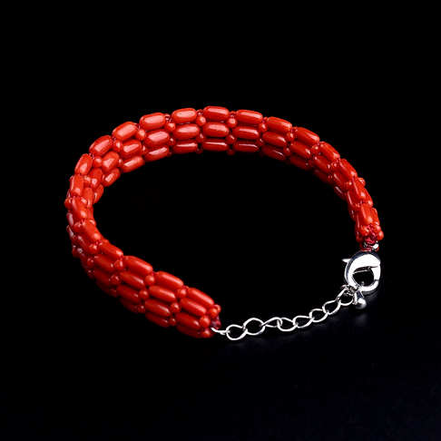 沙丁红珊瑚豆形手链--红珊瑚-沙丁-B101516I07001