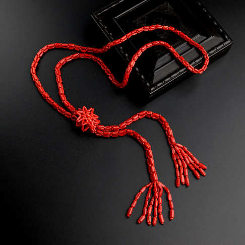 沙丁红珊瑚三股毛衣链--红珊瑚-沙丁-B101516K18009