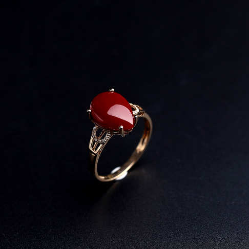金镶钻阿卡红珊瑚戒指--红珊瑚-阿卡-B101516K23008