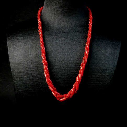 沙丁正红珊瑚三股链两件套装--红珊瑚-沙丁-B101517B05006