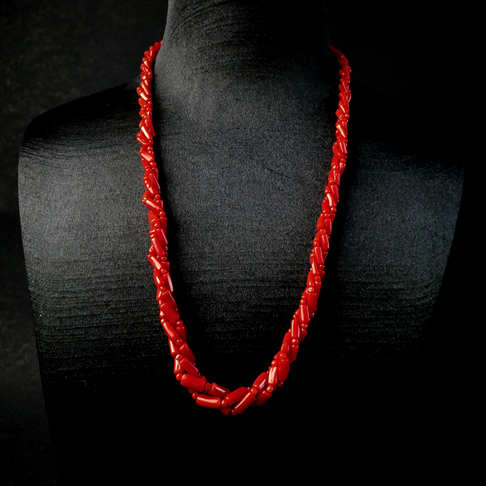 沙丁正红珊瑚三股链两件套装--红珊瑚-沙丁-B101517B05009