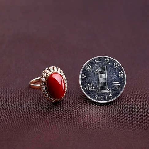 金镶钻阿卡深红珊瑚戒指--红珊瑚-阿卡-B101517B05023