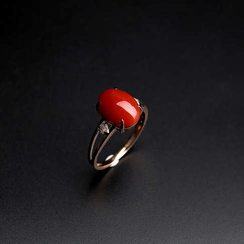 金镶钻阿卡红珊瑚戒指--红珊瑚-阿卡-B102516K28021