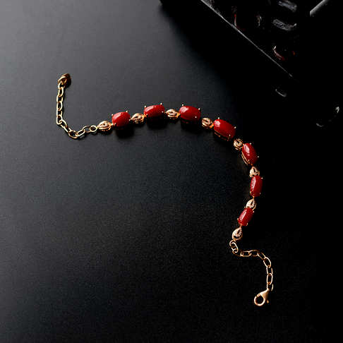 金镶钻阿卡牛血红珊瑚手链--红珊瑚-阿卡-B103416J17005