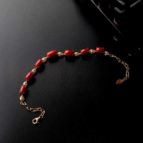金镶钻阿卡牛血红珊瑚手链--红珊瑚-阿卡-B103416J17005