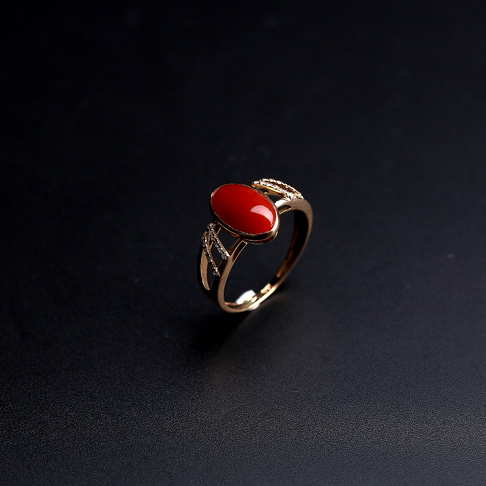 金镶钻阿卡红珊瑚戒指--红珊瑚-阿卡-B106816K18006
