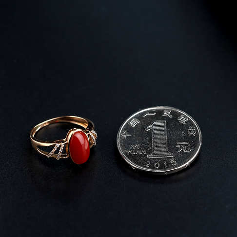 金镶钻阿卡红珊瑚戒指--红珊瑚-阿卡-B106816K18006