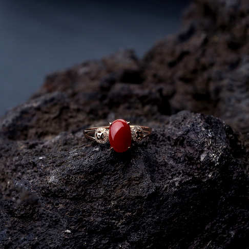 金镶钻阿卡正红珊瑚戒指--红珊瑚-阿卡-B106817F27020