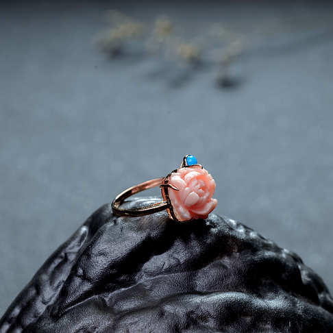 深水珊瑚牡丹花戒指--红珊瑚-深水-B106818D01008
