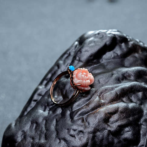 深水珊瑚牡丹花戒指--红珊瑚-深水-B106818D01008