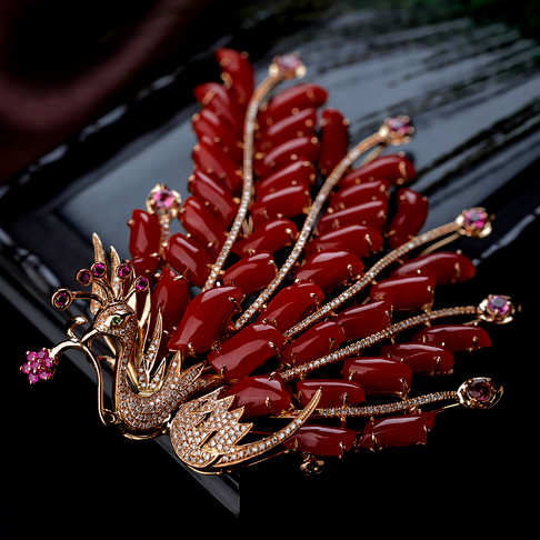 阿卡珊瑚凤凰胸针--红珊瑚-阿卡-B107319C13001