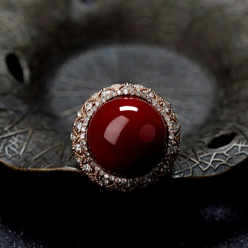 阿卡牛血红珊瑚圆珠戒指--红珊瑚-阿卡-B107319I17011