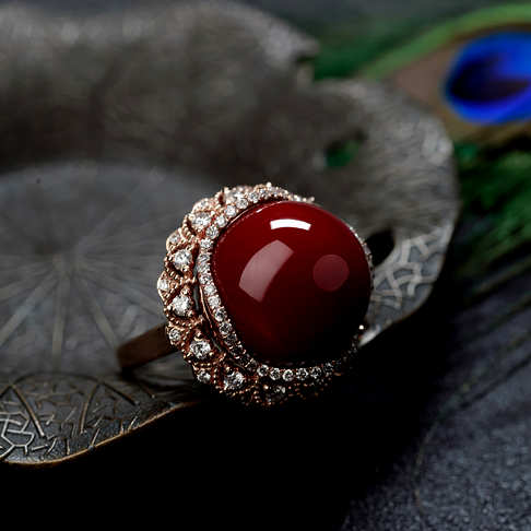 阿卡牛血红珊瑚圆珠戒指--红珊瑚-阿卡-B107319I17011