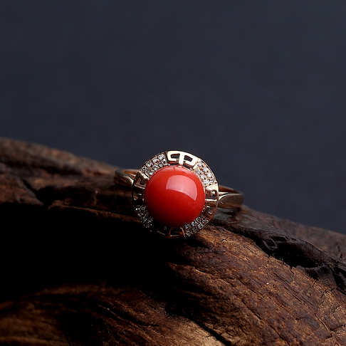 金镶钻沙丁橘红珊瑚戒指--红珊瑚-沙丁-B107717B26007