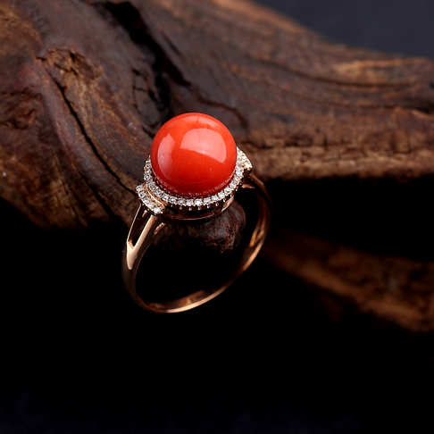 金镶钻沙丁橘红珊瑚戒指--红珊瑚-沙丁-B107717B26012