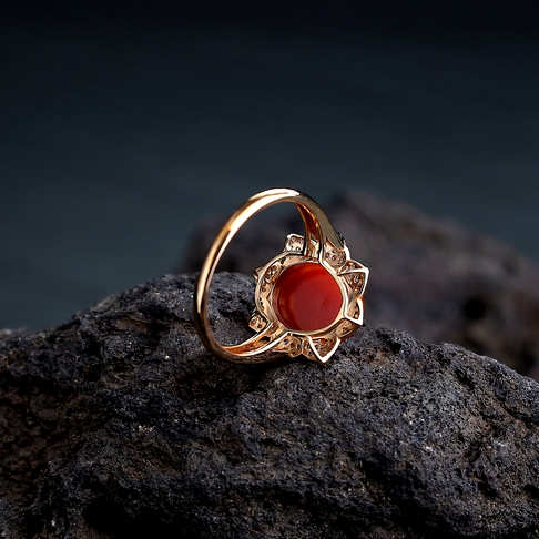金镶钻阿卡朱红珊瑚戒指--红珊瑚-阿卡-B107717F13023
