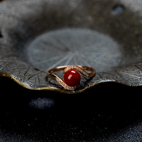 阿卡牛血红珊瑚圆珠戒指--红珊瑚-阿卡-B107719G08003