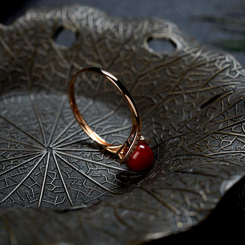 阿卡牛血红珊瑚圆珠戒指--红珊瑚-阿卡-B107719G08003