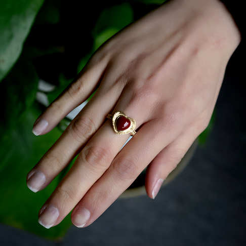 阿卡牛血红珊瑚心形戒指--红珊瑚-阿卡-B107919B25003