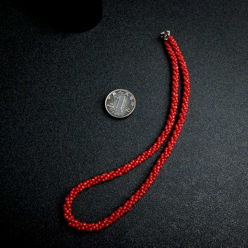 2.5mm沙丁朱红珊瑚三股项链--红珊瑚-沙丁-B10B517A07009