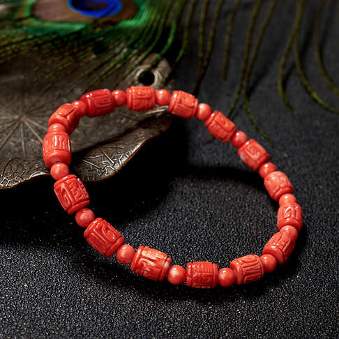 MOMO珊瑚六字真言单桶珠单圈手串--红珊瑚-MOMO-B10DD19K23002