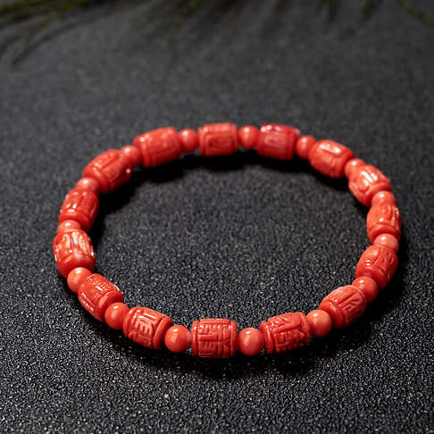 MOMO珊瑚六字真言单桶珠单圈手串--红珊瑚-MOMO-B10DD19K23002