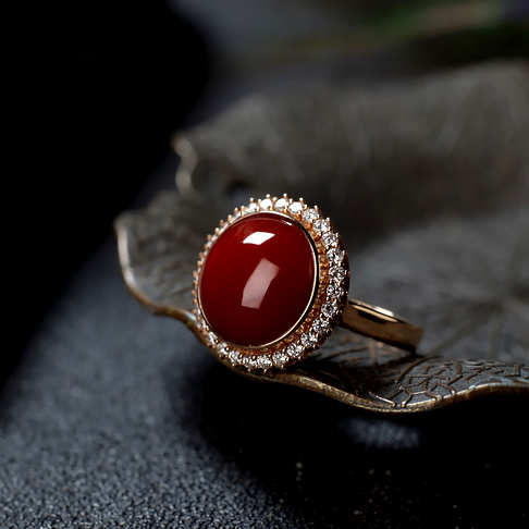 阿卡牛血红珊瑚圆形戒指--红珊瑚-阿卡-B10DX20E16004