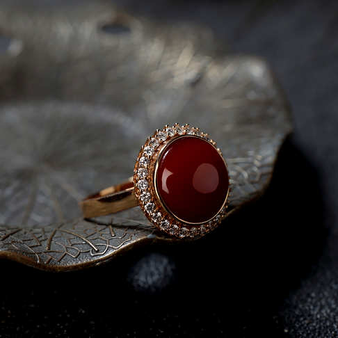 阿卡牛血红珊瑚圆形戒指--红珊瑚-阿卡-B10DX20E16004